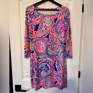 Lilly Pulitzer Navy Pink Multi Paisley Long Sleeve Dress